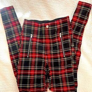 Zara straight leg stretch plaid pants size xs